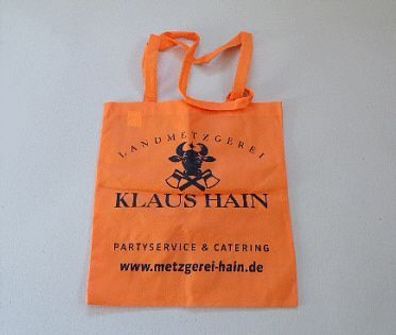 Werbetasche Stoffbeutel Stofftasche Einkaufstasche orange - KLAUS HAIN Landmetzgerei