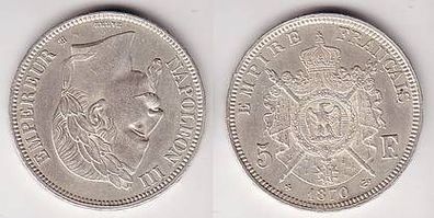 5 Franc Silber Münze Frankreich 1870 BB