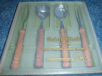 Salatbesteck 4 teilig mit rustikale Holzgriffe-Qualitätserzeugnis-Originalkarton
