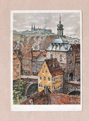 Postkarte Bamberg - Altes Rathaus von Karl Kranke gemalt - gebraucht