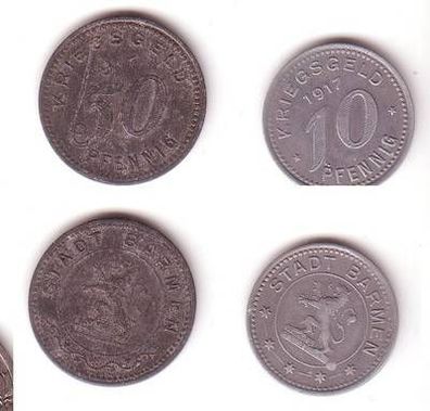 10 und 50 Pfennig Zink Not Münzen Stadt Barmen 1917