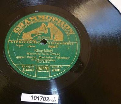 101702 Schellackplatte Grammophon "Kling-Kling!" Walzerlied