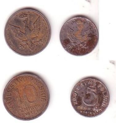 2 Eisen Münzen Besetzung Polen im 1. Weltkrieg 1917, 1918