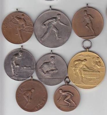 8 alte Sport Medaillen meist Kegeln um 1920
