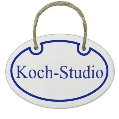 Email Emaille Koch-Studio Schild Türschild Oval Weiß Blau Metallschild Neu 10cm x 7cm