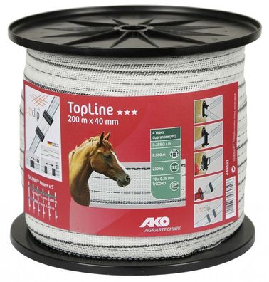 200 m Weidezaunband TopLine Breite 40 mm Bruchlast 230 kg 10 x 0,25 mm Tricond