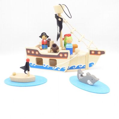Piratenspielzeug 10-teilig Pirat Holzschiff Schiff
