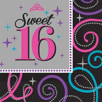 Sweet 16 Party Servietten 25x25cm Girl Geburtstag Birthday Napkins Pink