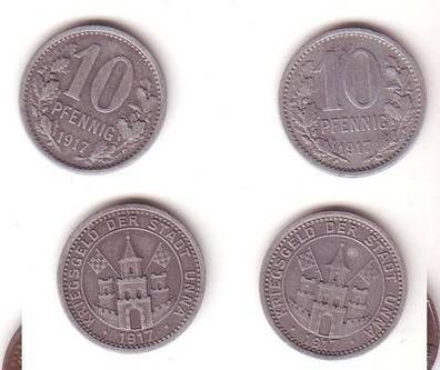2 x 10 Pfennig Zink Not Münzen Stadt Unna 1917