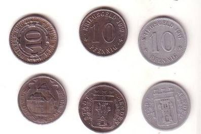 3 x 10 Pfennig Zink und Eisen Not Münzen Stadt Menden 1917-1919