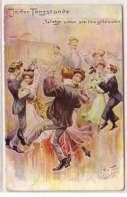 52986 Humor Ak Arthur Thiele in der Tanzstunde "Wehe wenn sie losgelassen" 1912