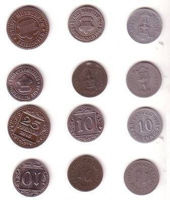 5 x 10 und 25 Pfennig Zink und Eisen Not Münzen Stadt Münster i.W. 1917-1918