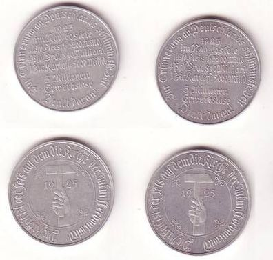 2 x Aluminium Medaillen Erinnerung an d. Inflation in Deutschland 1925