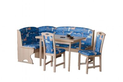 Eckbankgruppe 4-teilig Bernau, Buche teilmassiv natur, Bezug blau, ca. 178 x 138 cm