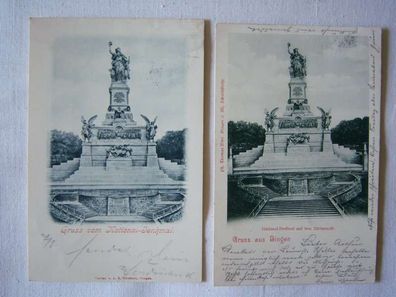2 AK Gruss aus Bingen + ... vom National - Denkmal Niederwald , 1899 + 1900