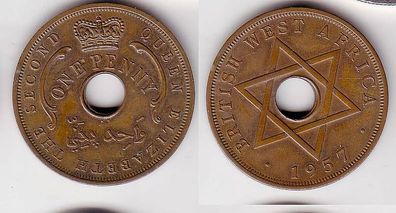 1 Penny Kupfer Münze Britisch Westafrika 1957