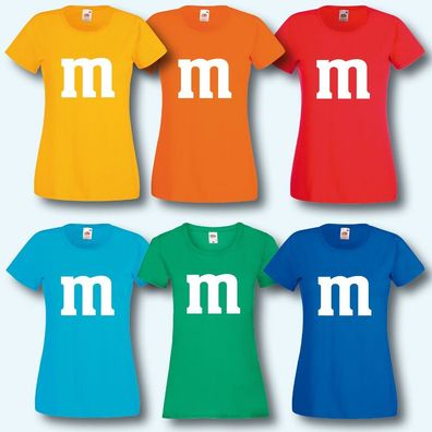 Damen T-Shirt, Fun-Shirt, M&M Kostüm Karneval Fasching Gruppenkostüm