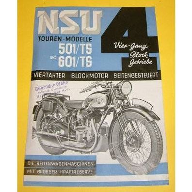 Original-Prospekt NSU 501/601 TS 4-Gang 1934-1935