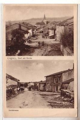 54538 Mehrbild Ak Cogney Frankreich France Dorf mit Kirche und Dorfstrasse 1917