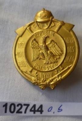 Freistaat Preussen Feuerwehr Erinnerungsabzeichen Bronze vergoldet