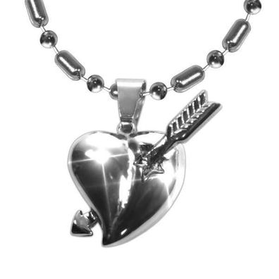 Kette Kugelkette Halskette Anhänger Edel Edelstahl Liebe getroffenes Herz mit Pfeil