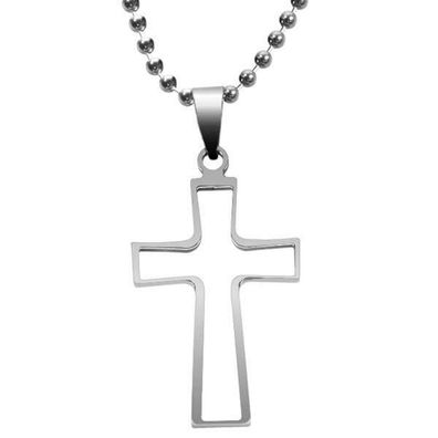 Kette Kugelkette Halskette Anhänger Kreuz ausgeschnitten Jesus schlicht silberfarben