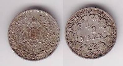 1/2 Mark Silber Münze Kaiserreich 1908 J