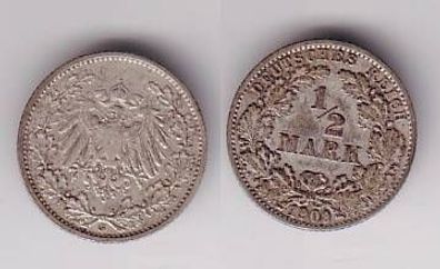1/2 Mark Silber Münze Kaiserreich 1909 G