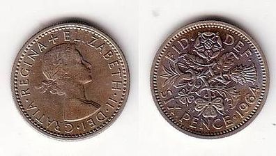 6 Pence Kupfer Nickel Münze Großbritannien 1964