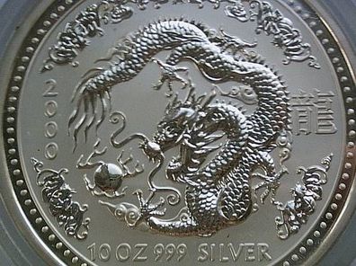 10$ 10 Unzen Silber 2000 Australien Drache dragon 311g reines Silber in Originaldose