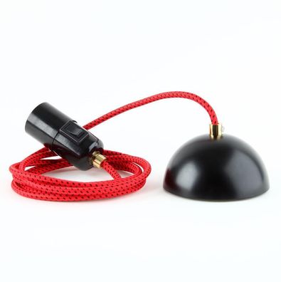 Textilkabel Lampenpendel rot-schwarz mit E27 Bakelit Fassung mit Schalter Klemmnip...