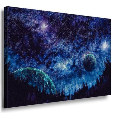 Weltall Planeten Wald Leinwandbild AK Art Bilder Mehrfarbig Kunstdruck Wandbild