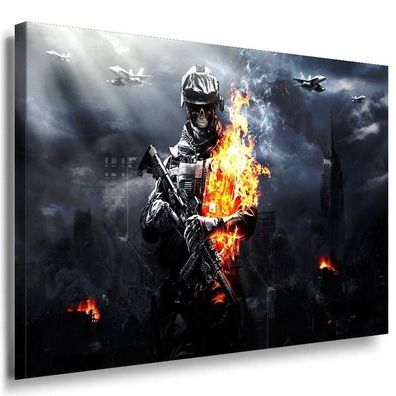 Leinwandbild Battlefield Game Skelett Feuer LaraArt Bilder Kunstdruck