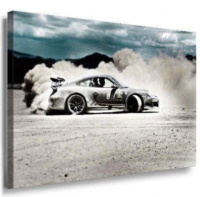 Porsche Wüste Speed Staub Leinwandbild / AK Art Bilder Leinwand Bild Mehrfarbig