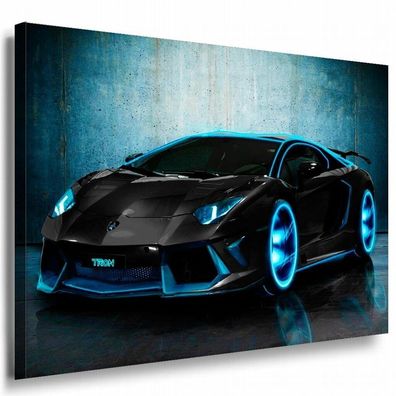 Lamborghini Blau Neon Leinwandbild / AK Art Bilder / Leinwand Bild + Mehrfarbig