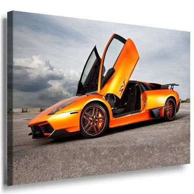 Lamborghini Orange Fluegel Türen Leinwandbild / AK Art Bilder / Mehrfarbig + TOP