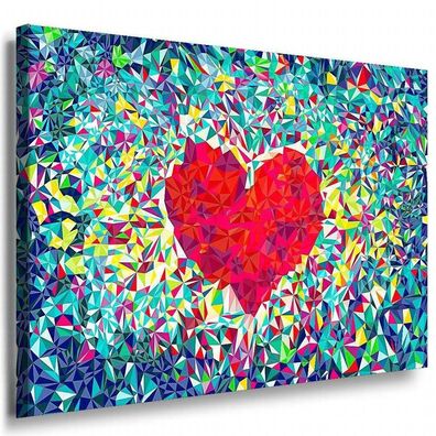 Herz Mosaik Love Leinwandbild AK Art Bilder Mehrfarbig Wandbild Made in Germany