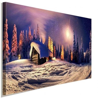 Berg-Hütte im Schnee Wald Weihnachten Leinwandbild AK ART Wanddeko Wandbild XXL