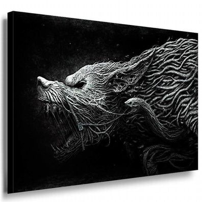 Monster Horror Hund Leinwandbild AK Art Bilder Schwarz Weiß Wandbild TOP XXL