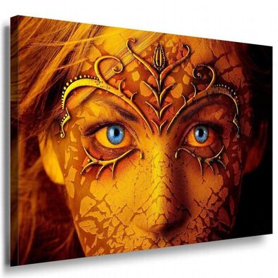AK Art Goldene Frau mit blauen Augen - Gesicht mit blauen Augen & Tribal TOP XXL