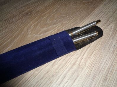 2 teiliges Schreibset - Kugelschreiber, Faltbleistift - silber mit gold abgesetzt