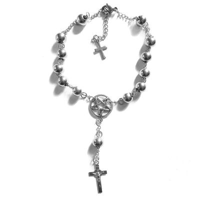 Wonderland MC Armband Pentagram Crucifix Rosary