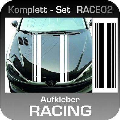 RACE02 Autoaufkleber Cartattoo Rallye Streifen Klebefolie viele Farben Komplett