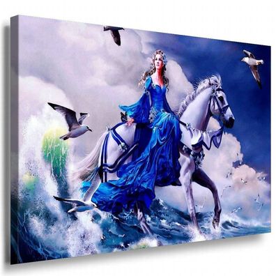 Märchen / Mädchen auf dem Pferd Leinwandbild AK Art Bilder Mehrfarbig Wandbild