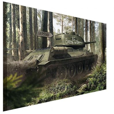 Panzer T-34 nach Berlin Leinwandbild AK Art Bilder Wanddeko Wandbild Kunstdruck