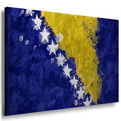 Flaggen Bosnien Leinwandbild AK Art Bilder Mehrfarbig Kunstdruck Wandbild XXL