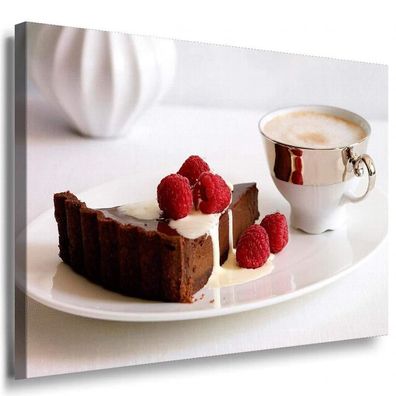 Kuchen Cappuccino Himbeeren Leinwandbild AK Art Bilder Mehrfarbig Kunstdruck XXL