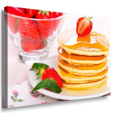 Pfannkuchen Erdbeeren Minze Leinwandbild AK Art Bilder Mehrfarbig Kunstdruck XXL