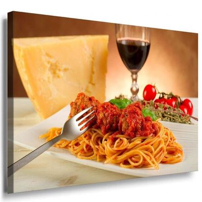 Spaghetti Bolognese Wein Leinwandbild AK Art Bilder Mehrfarbig Kunstdruck XXL