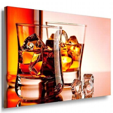 Whisky & Eis Leinwandbild AK Art Bilder Mehrfarbig Wandbild Kunstdruck Wanddeko